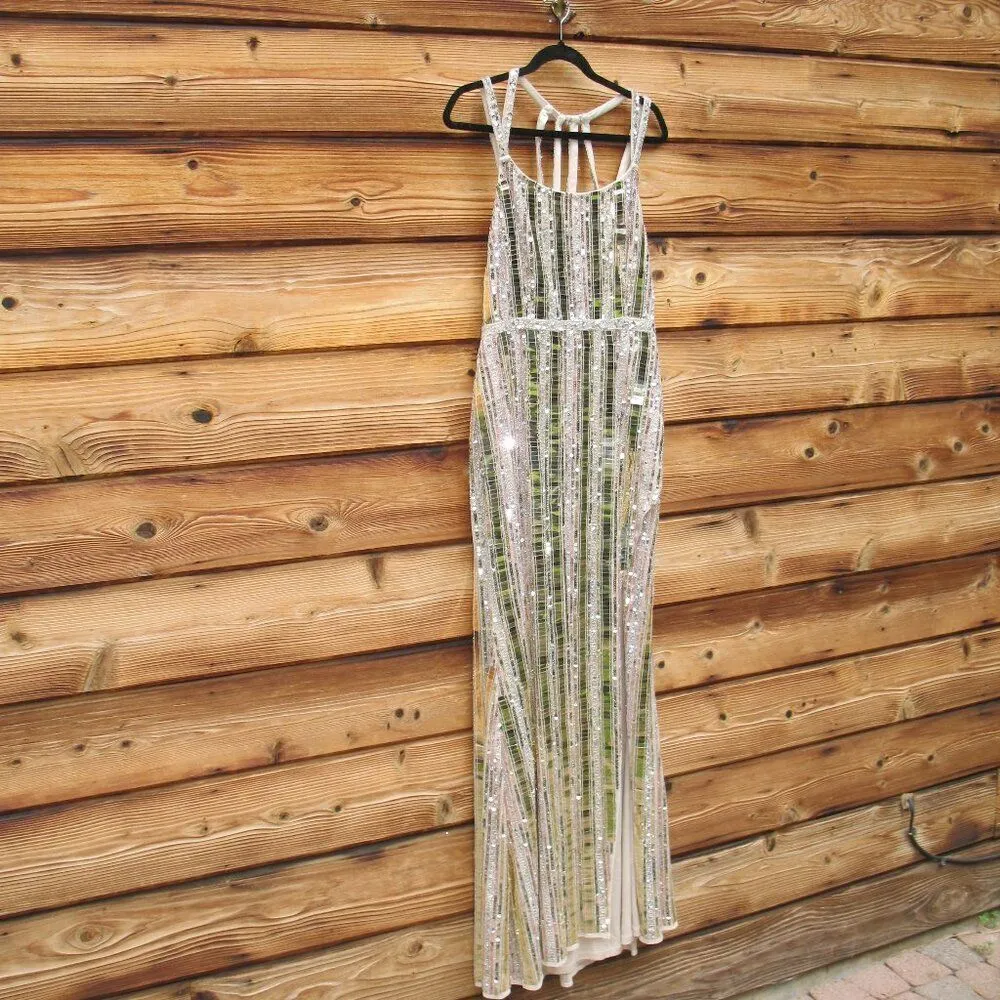 NWT Mac Duggal 93981 HALTER NECK  Mirror EMBELLISHED DETAILED BACK GOWN Dress Nu - Image 8