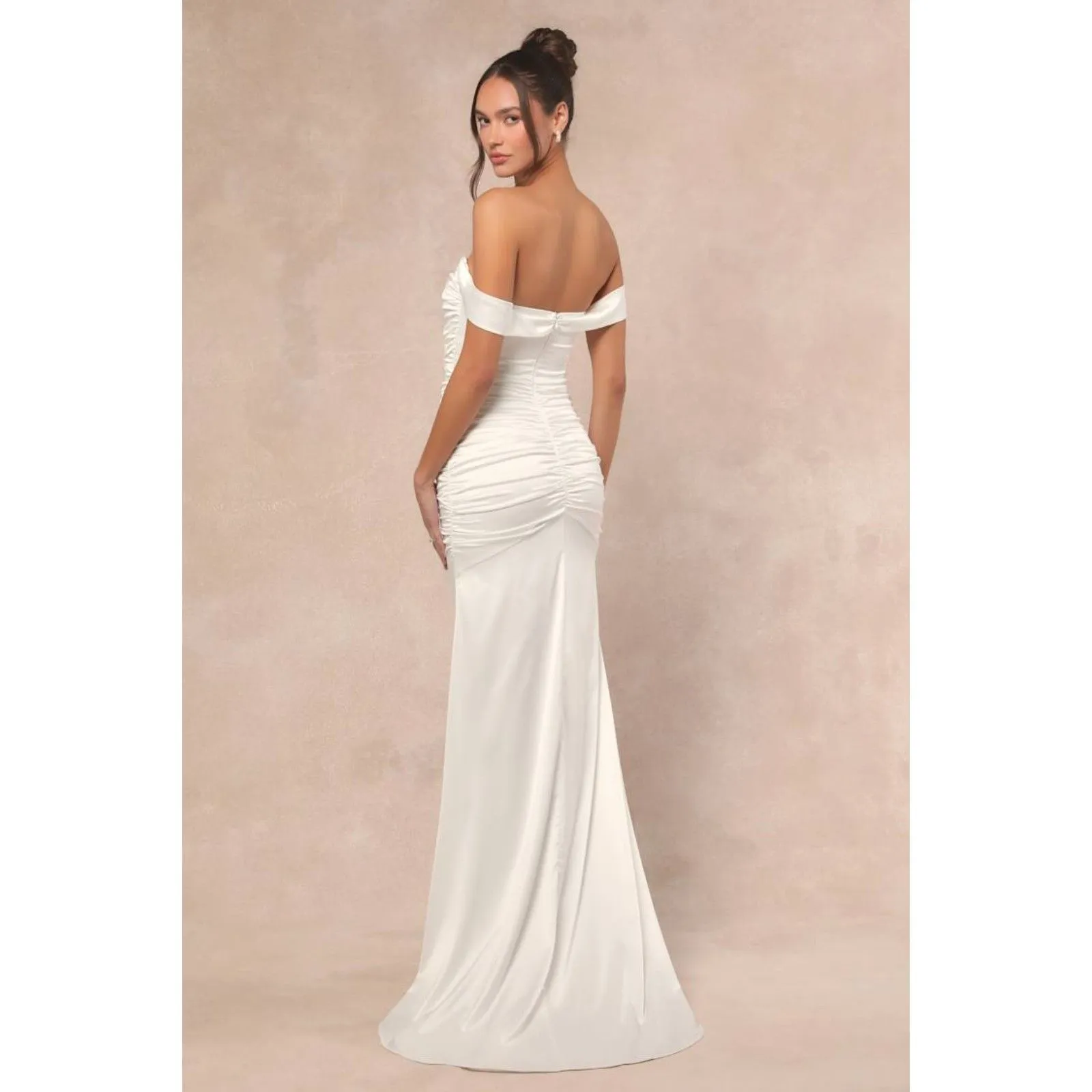 Lulus Torri White Satin Off-the-Shoulder Maxi Dress Size Medium - Image 4