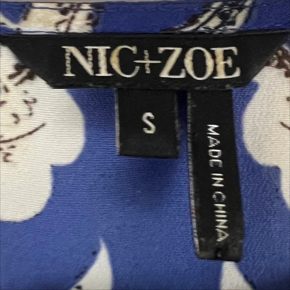 Nic + Zoe Floral Print Short Sleeve Shift Dress Size Small Blue White Black - Image 4