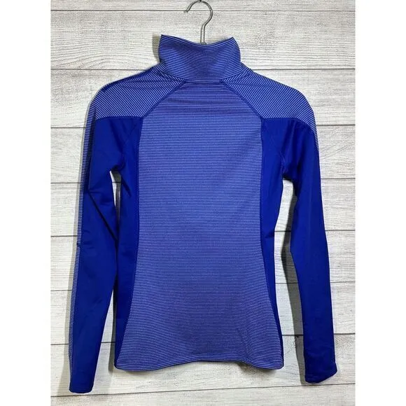 Under Armour Blue Pullover 1/4 Zip‎ Stripe Small Thumb Holes Athletic Woman's - Image 3