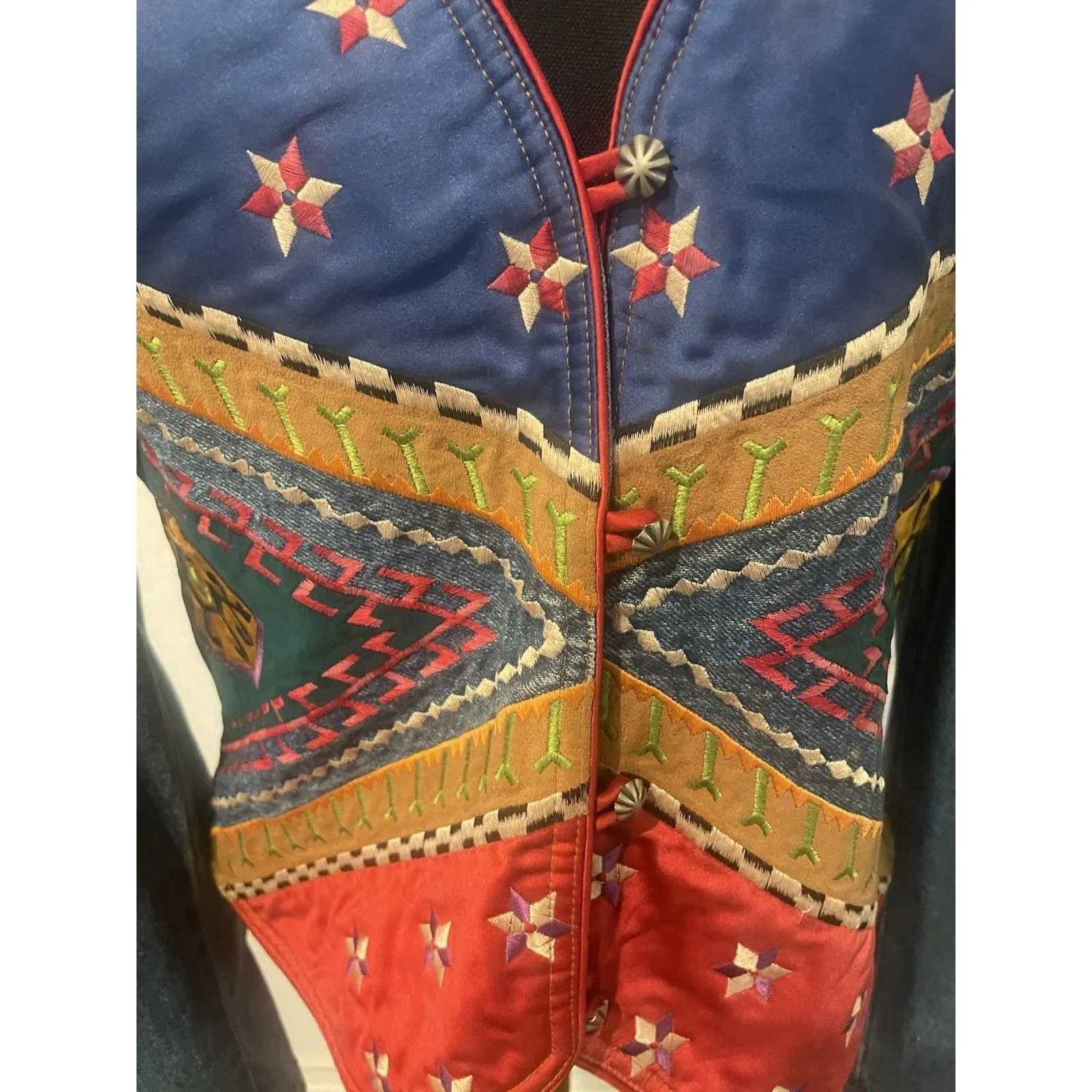 Hairston Roberson ROPA VTG Sz L Denim Embroidered Jacket Western USA LG Aztec Blue - Image 11