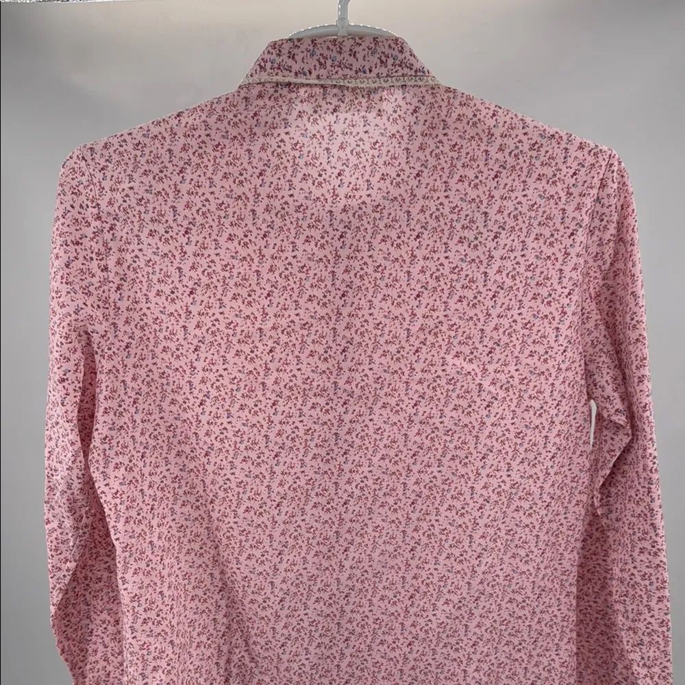 Aaron Ashley floral lace trim high neck Pink Blue Button up Shirt 10 cottage - Image 3