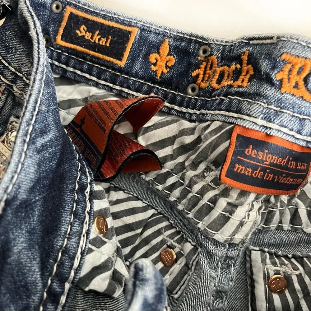 ROCK REVIVAL Jeans Sakai Ankle Skinny Rhinestones Stitching Distressed Size 27 - Image 9