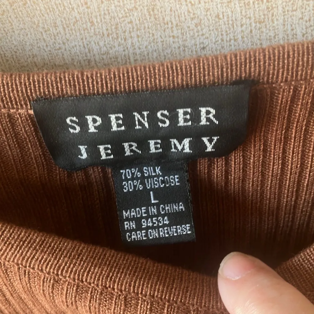 Spenser Jeremy brown Ribbed silk blend Top large - Image 2