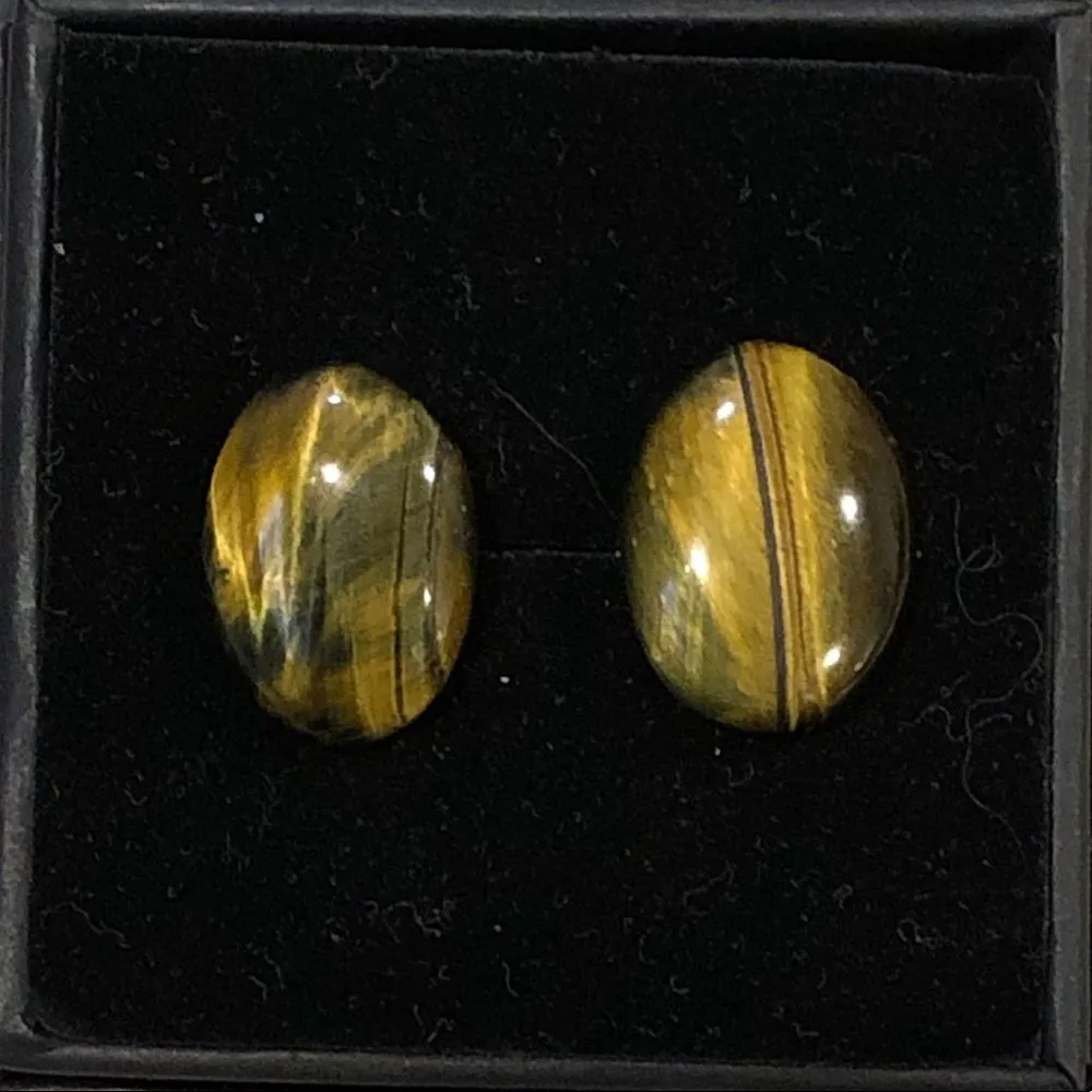 Tigers Eye Oval Cabochon Earrings With Sterling Silver Posts - Image 3