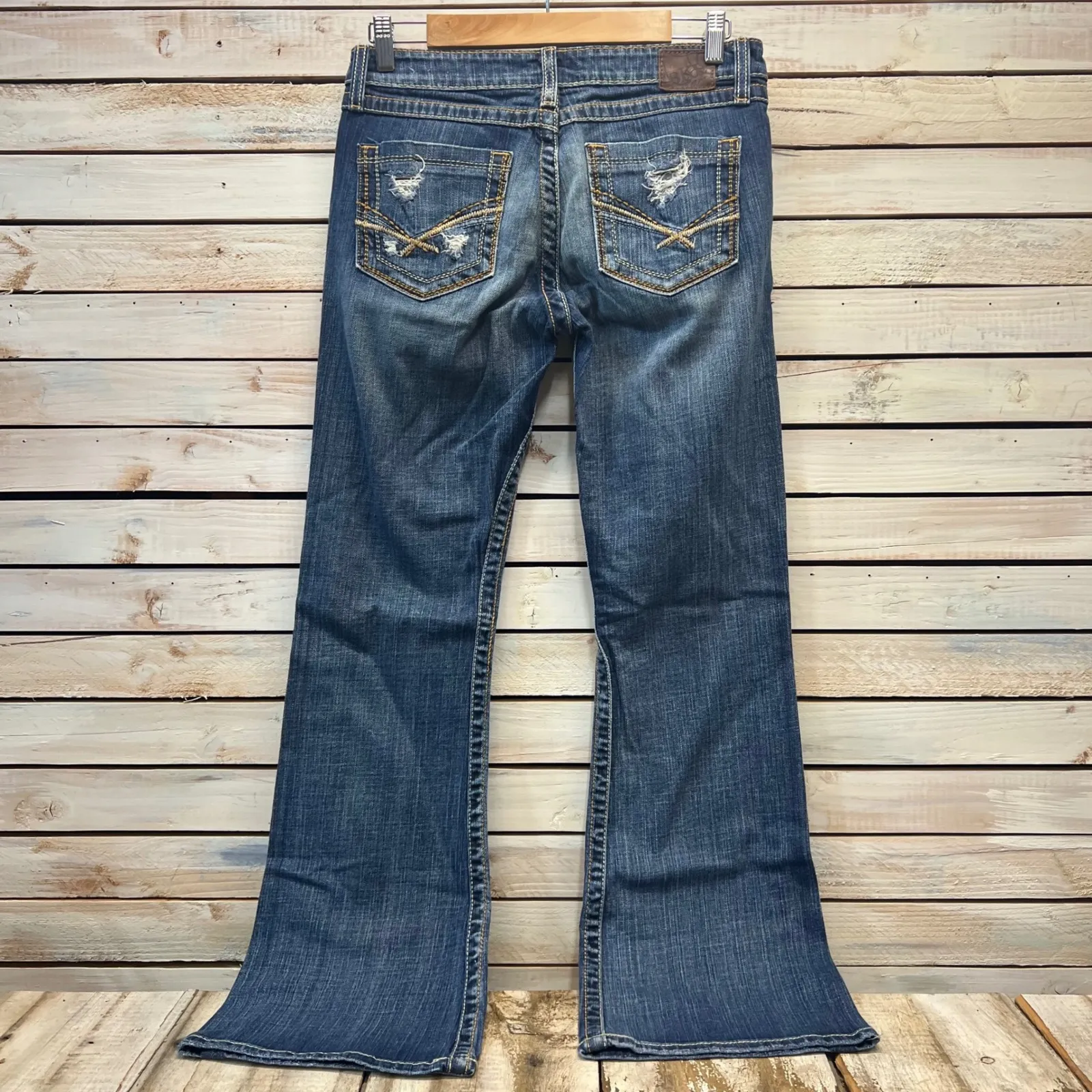 BKE Star Denim Flare Jeans Medium Wash Distressed Back Pockets Sz 29x31.5 - Image 7