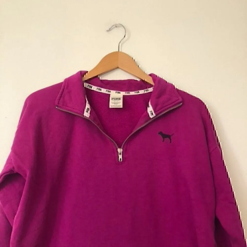 PINK VS VICTORIA'S SECRET Fuchsia Pink Purple 1/4 Zip Lightweight Pullover Small - Image 2