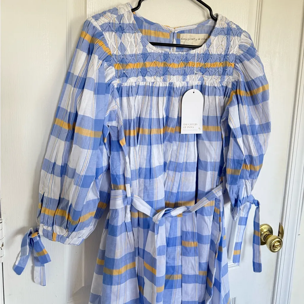 Daughters of India NEW Freya Dress in Periwinkle Blue Plaid - Image 4