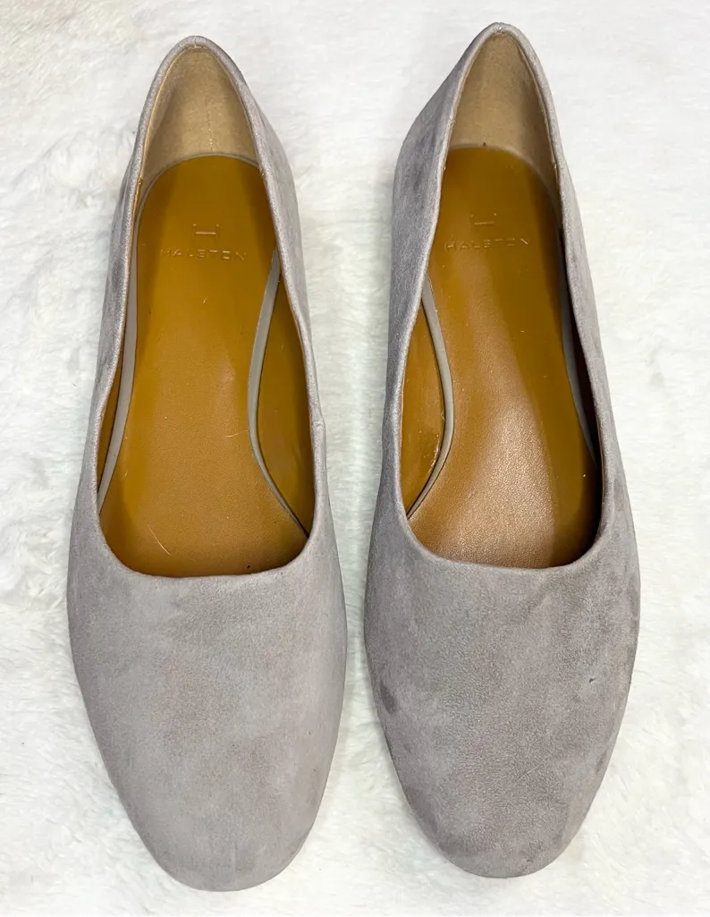 Halston Taupe Gray Suede Leather Linda Flats Size 7 Low Heel Ballet Shoes Office - Image 1