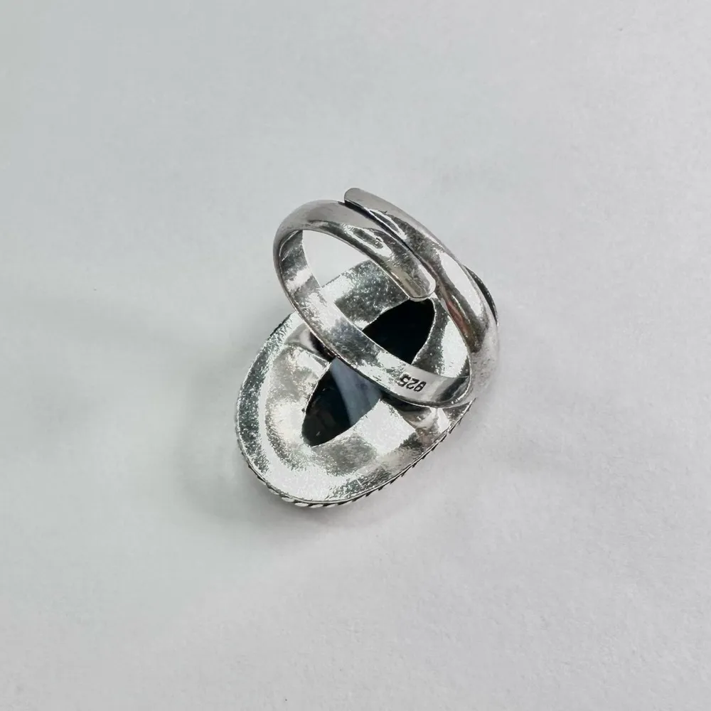 BANDED Black Onyx Genuine Stone 925 Sterling Silver Ring - Image 5