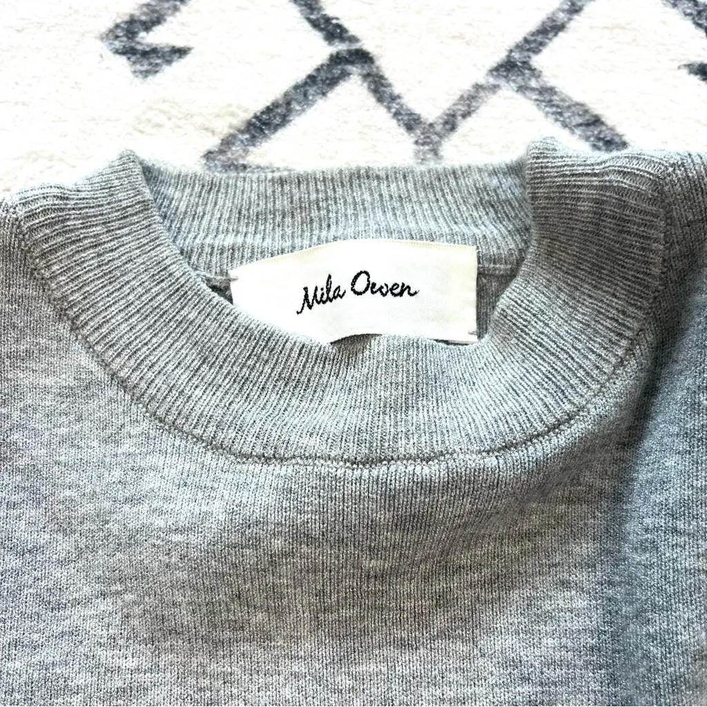 Mila Owen Gray Mock Crewneck Short Sleeve Knit Sweater One Size - Image 7