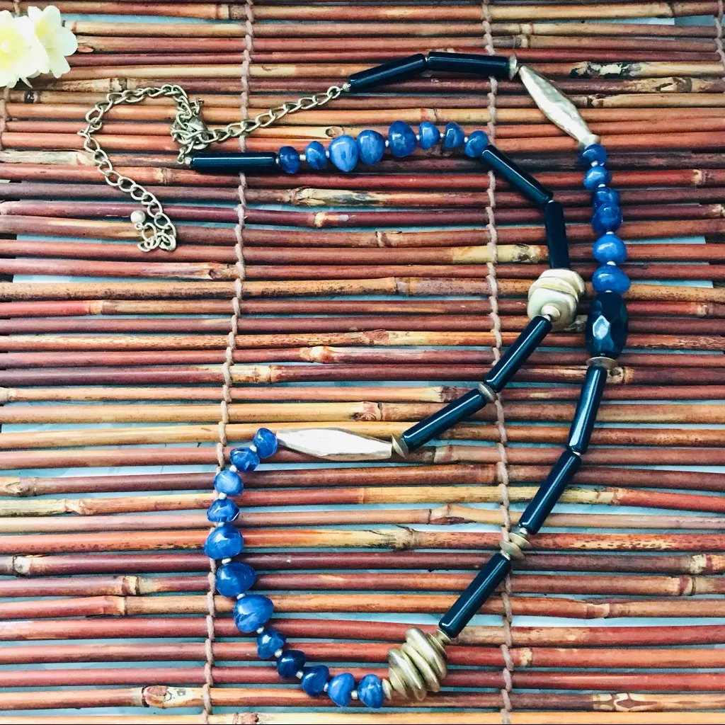 Chico's  Blue Bead & Brass Long Necklace - Image 3