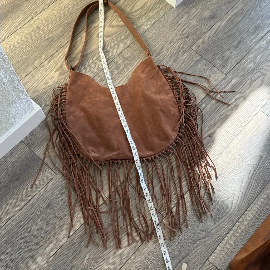 Fringe Brown Suede Shoulder Bag boho style - Image 5