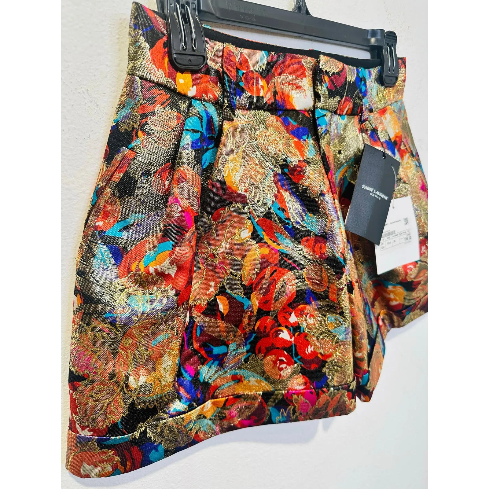 YVES SAINT LAURENT NEW Multicolor Floral Silk Blend Mini Shorts size FR 38 US M - Image 2