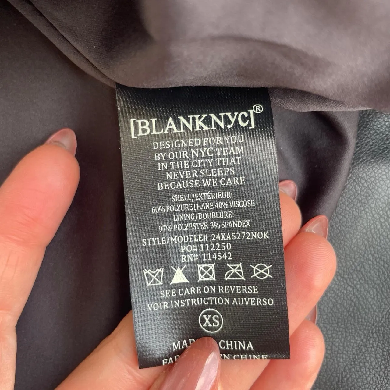 Blank NYC Black faux leather biker jacket with silver zippers sz xs women - Image 7