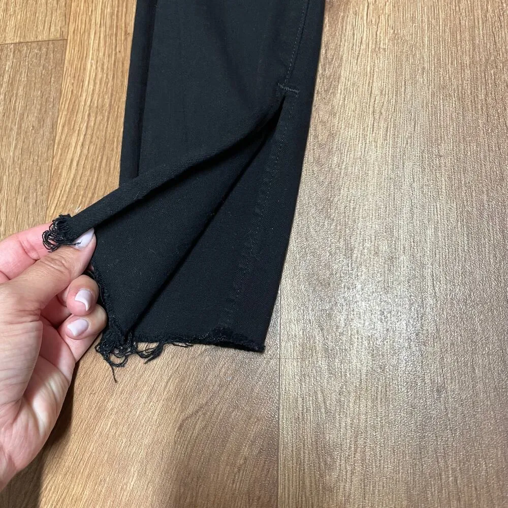 FRAME Le Skinny De Jeanne Mid Rise Side Slit Jeans Black Film Noir Raw Hem 25 - Image 3