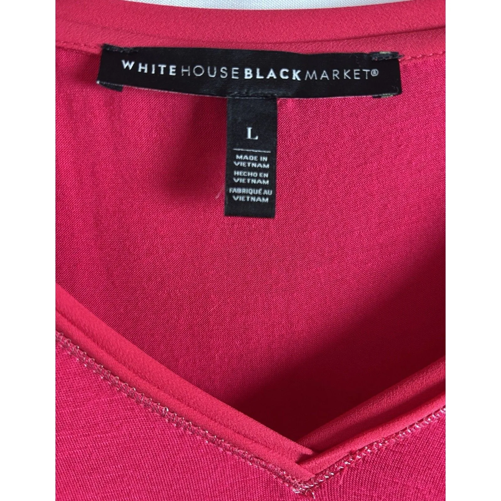 White House Black Market Shirt Womens Large Hot Pink Rayon short Sleeve - Image 2