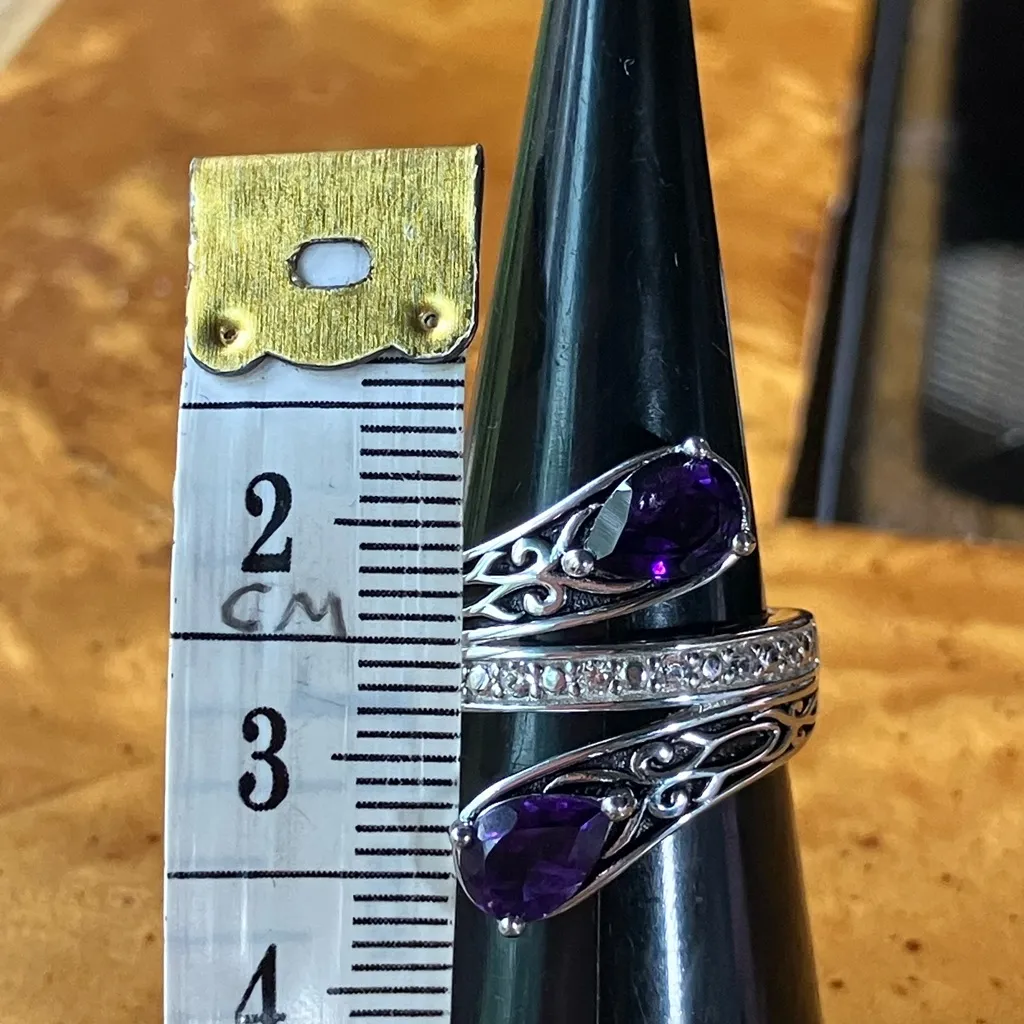 African Amethyst Sterling Silver Bypass Ring Size 6 - Image 7