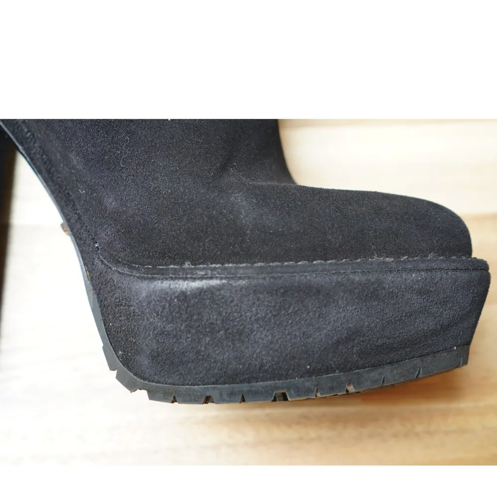 Prada  Platform Black Suede Pull On Block Heel Booties Size EU 36 - Image 4