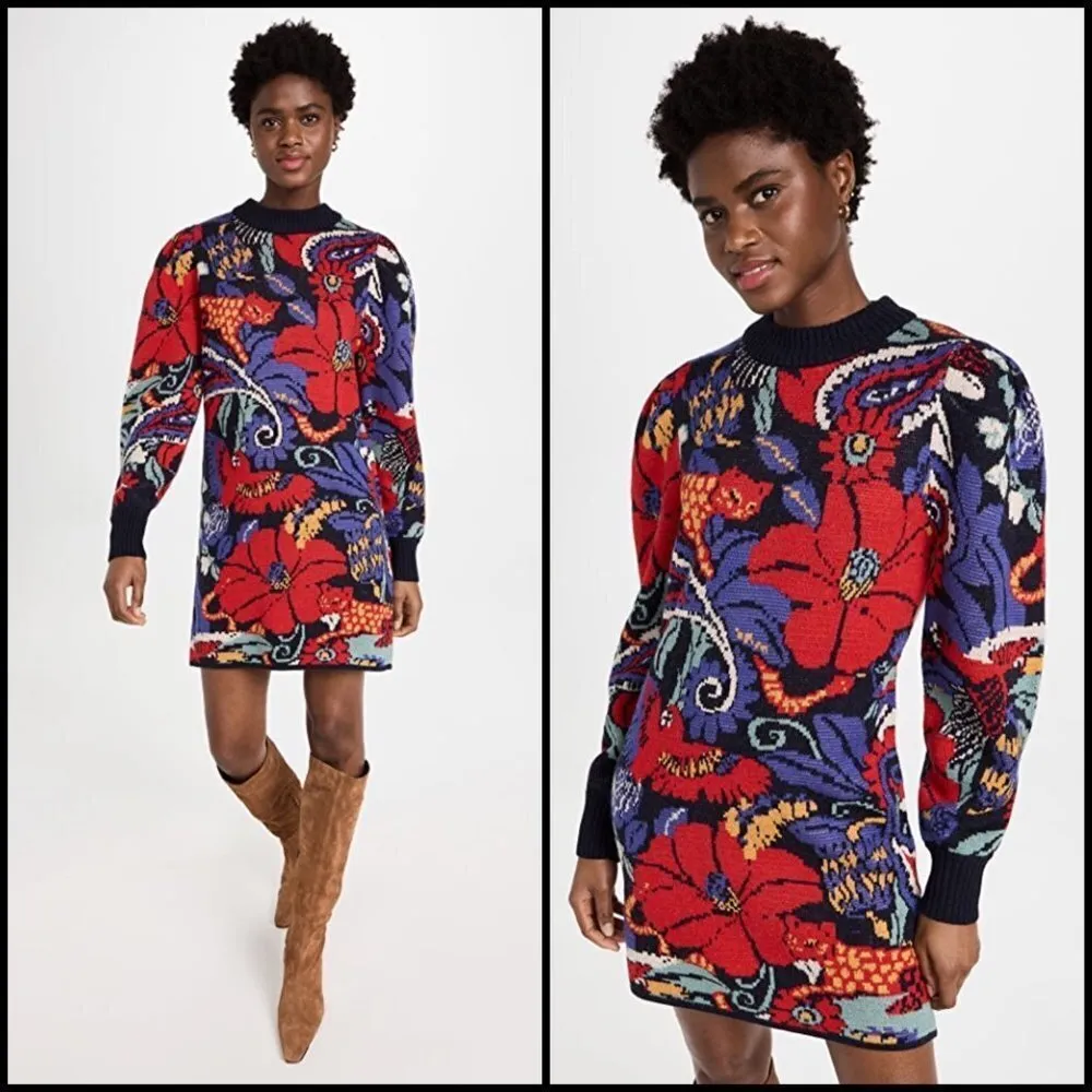 💕FARM RIO💕 Vintage Forest Blue Sweater Dress ~ Vintage Forest Blue Small S NWT - Image 2