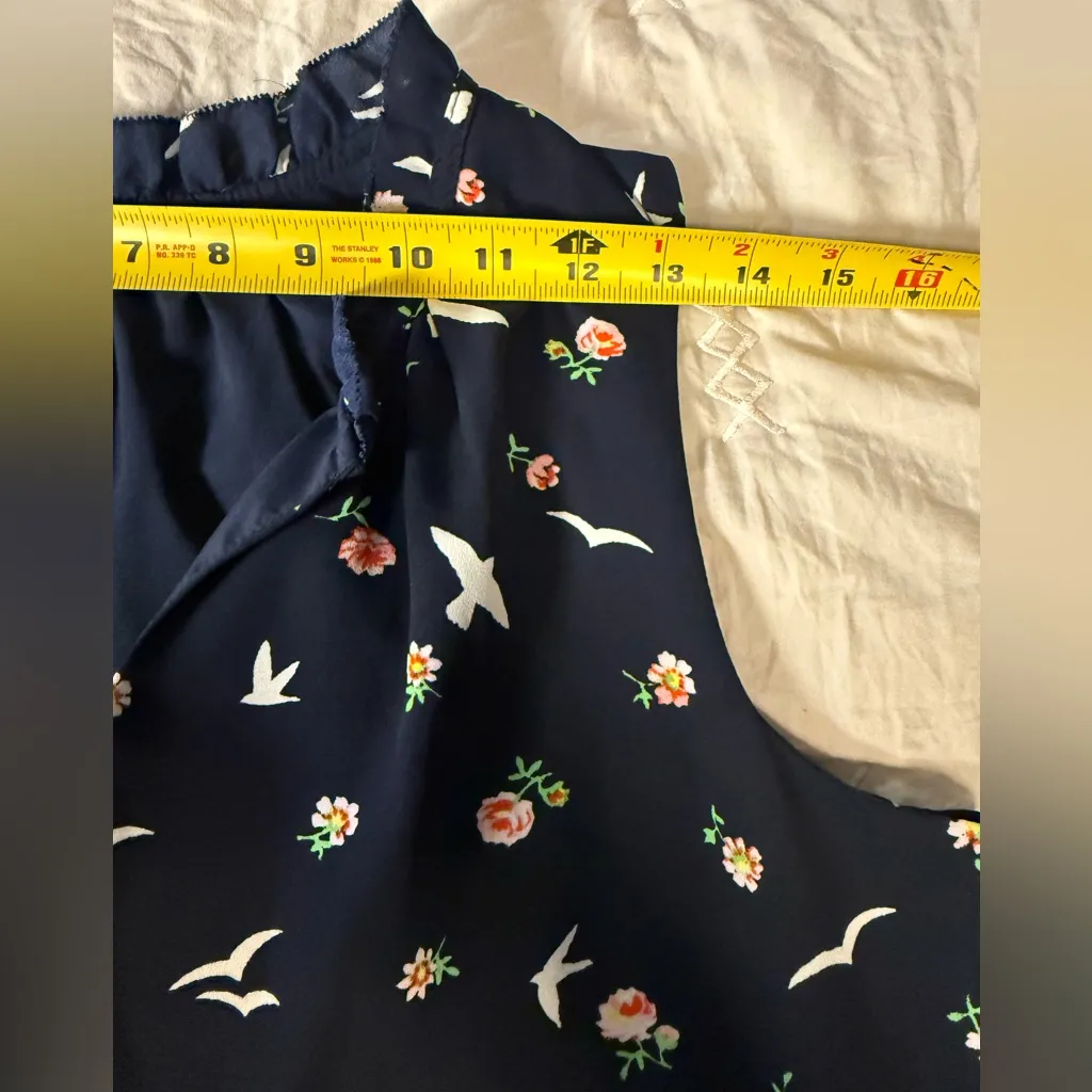 Rose & Olive Navy Bird and Floral Midi Dress Sz 10 - Image 8