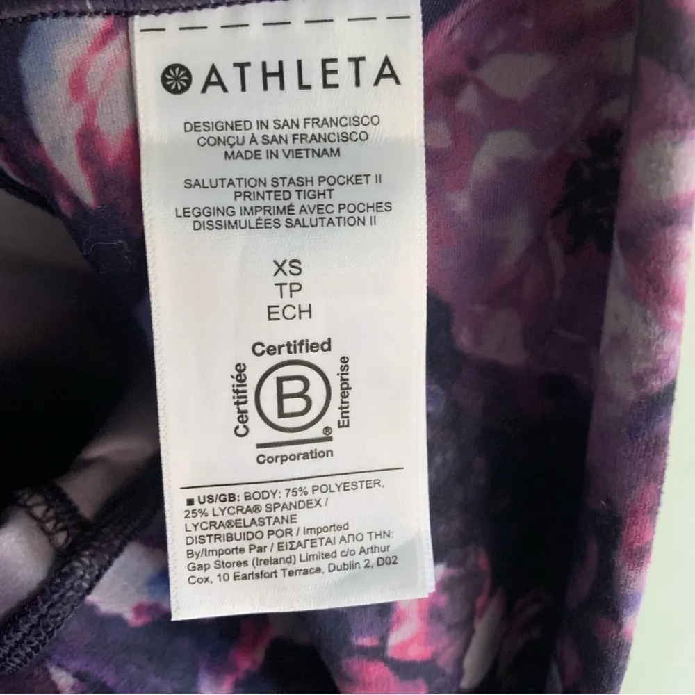 Athleta Salutation Stash Pocket Tights Pants Dappled Bloom Floral Purple XS - Image 6