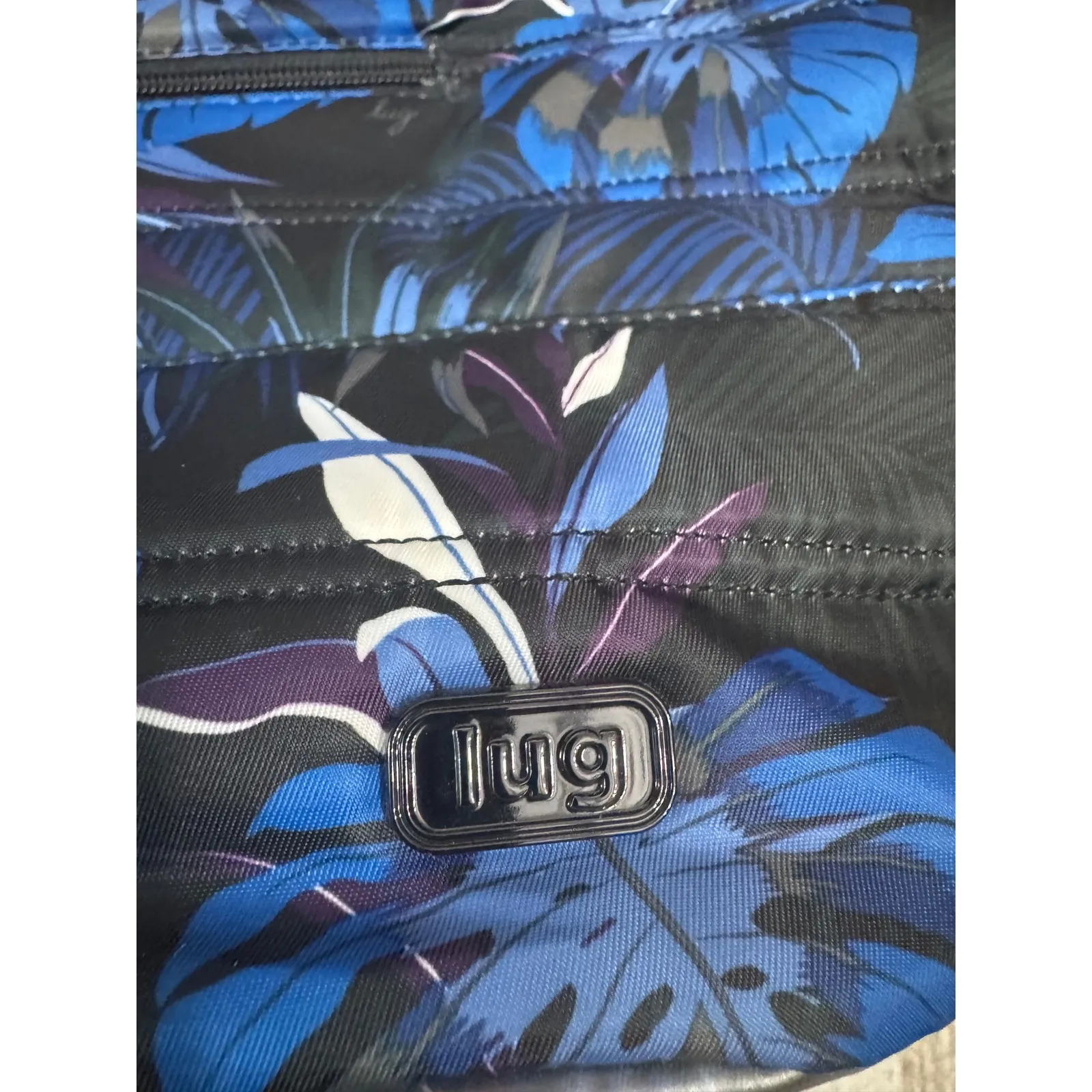 Lug Gondola XL tote bag Puffer Tropical Floral Blue Black Multiple Zip Pockets - Image 3