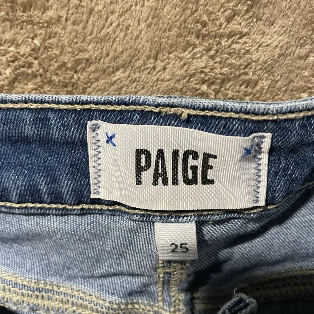 Paige Jeans Womens 25 Brigitte Straight Leg Raw Hem Mid Rise Pants Blue Med Wash - Image 2