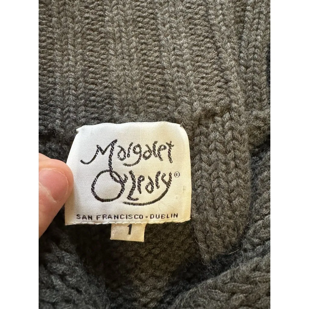 Margaret O'Leary Cardigan Size 1 Gray Merino Wool Button Sweater Collared Tie - Image 4