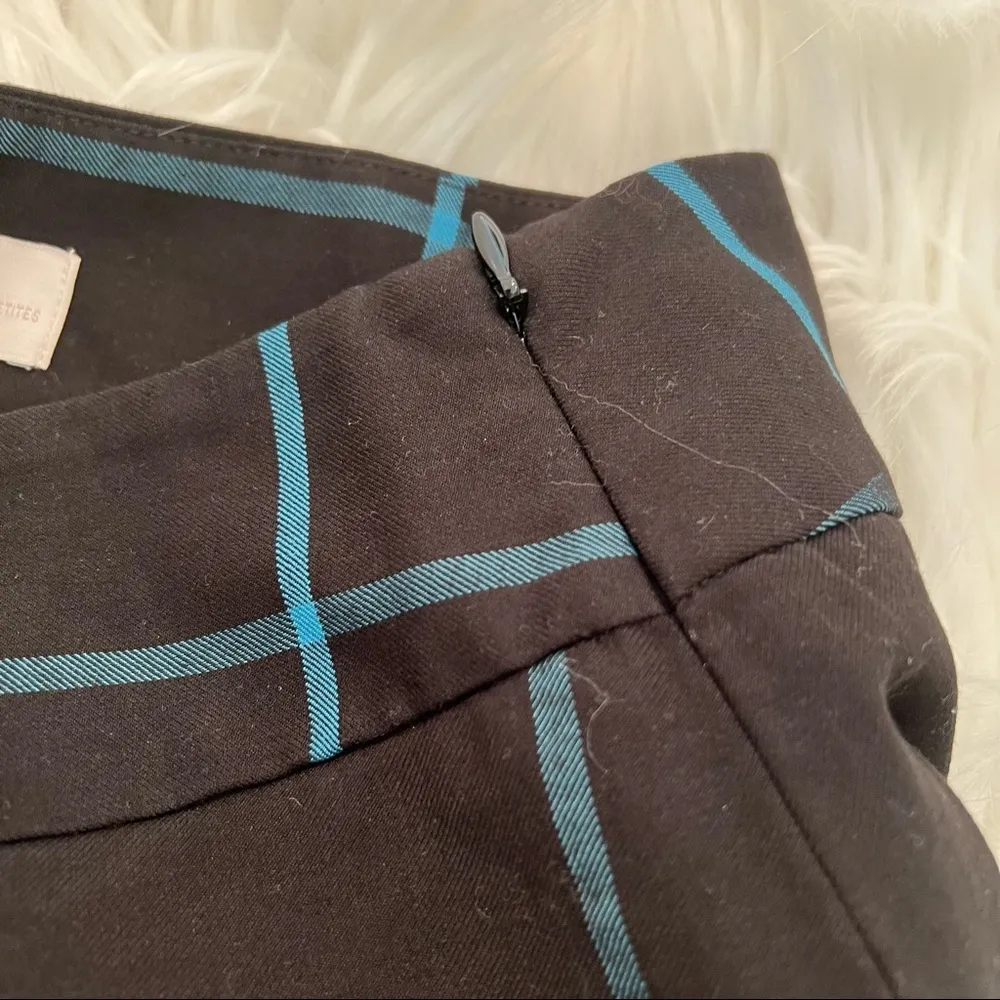 Loft A-Line Shift Skirt Black Teal Window Pane Plaid - Image 5