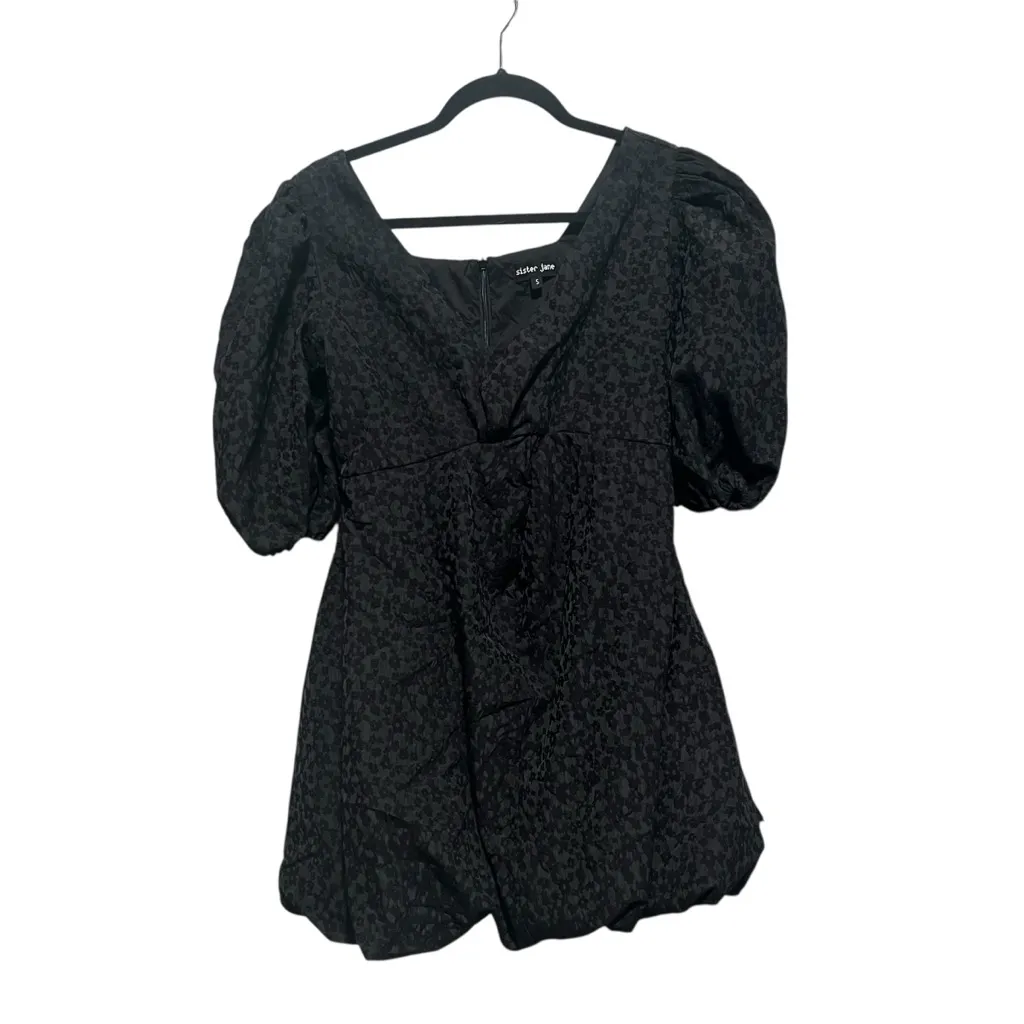 Sister Jane Black Jacquard Puff Sleeve Bubble Skirt Mini Dress - Image 2