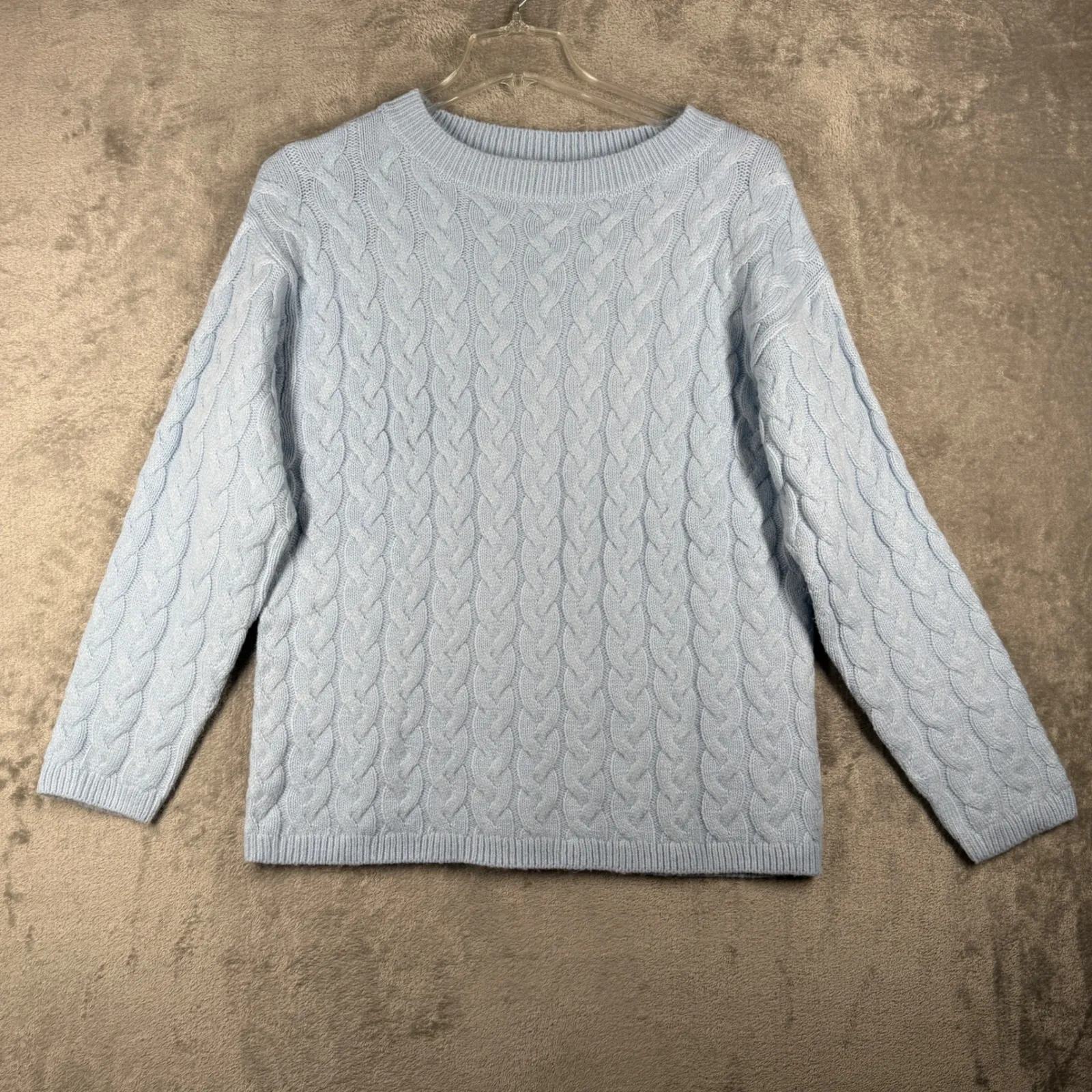 Peace Love World Sweater Cable Knit Pullover Crew Neck Warm Winter‎ Blue XS - Image 2