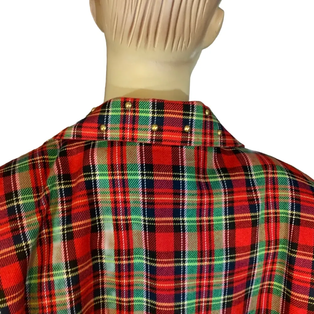 VINTAGE 1990'S SHERRY PHILIPS RED PLAID & GOLD STUDDED BLAZER (2X) - Image 7