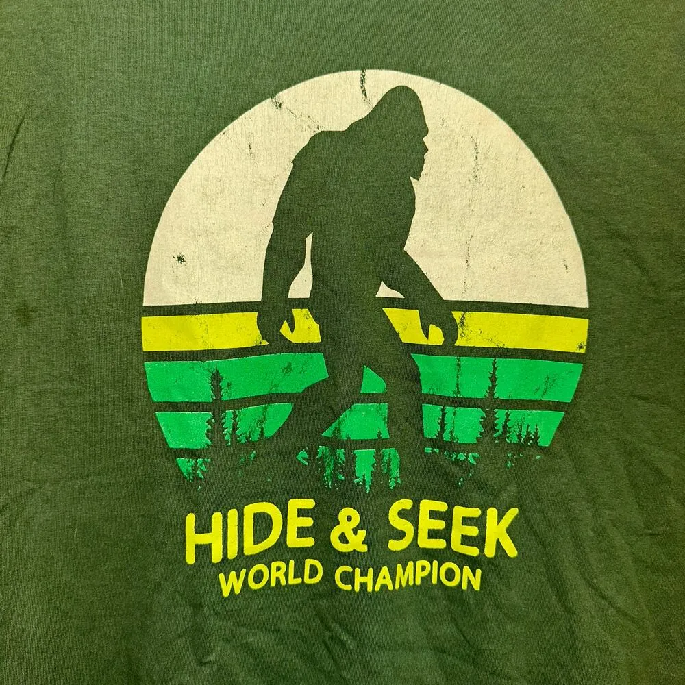 BigFoot Hide & Seek World Champion Graphic Green Tee Shirt - Image 2