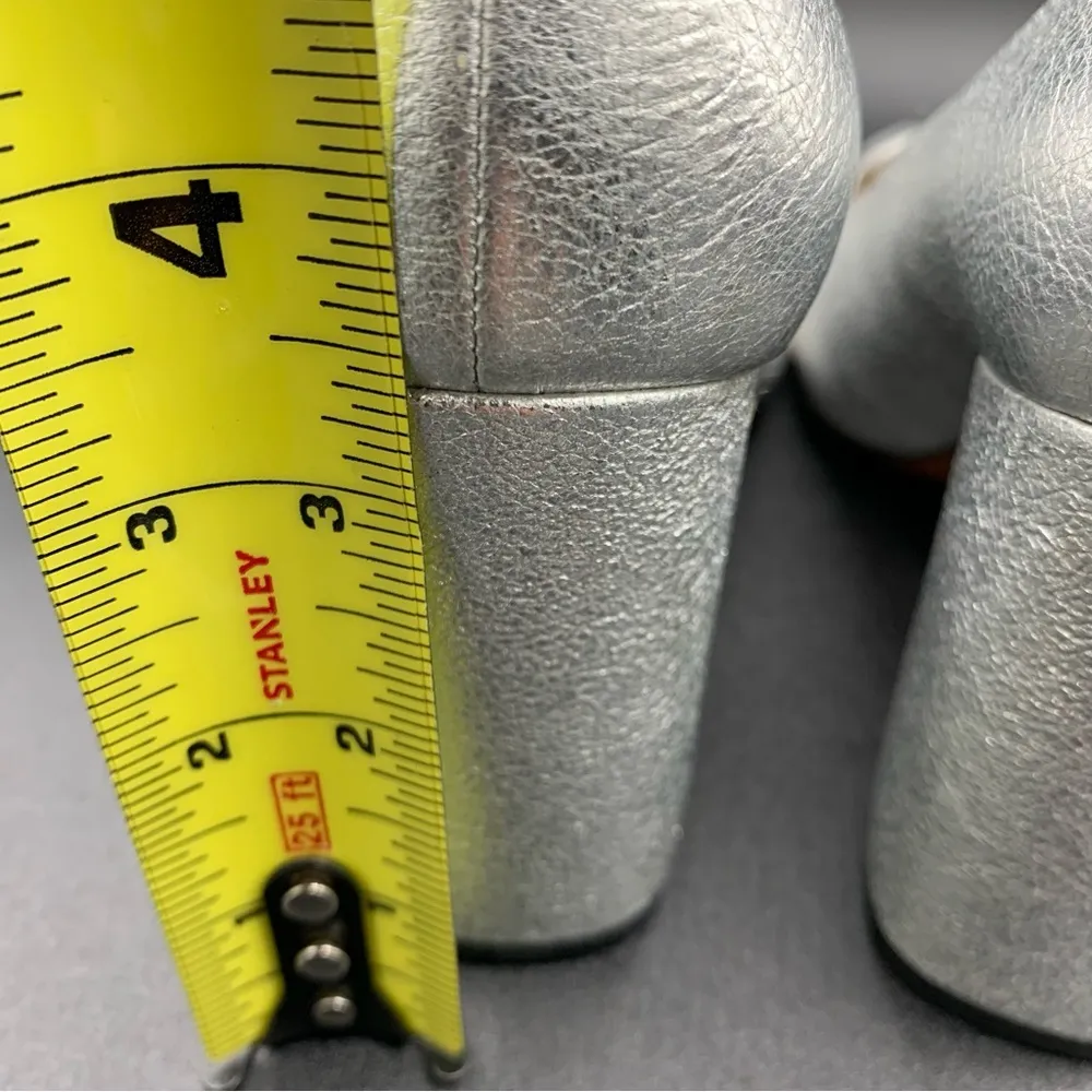 Coach Heeled Jade Loafer Silver Crackled Leather  Square Toe Size 6 - Image 8