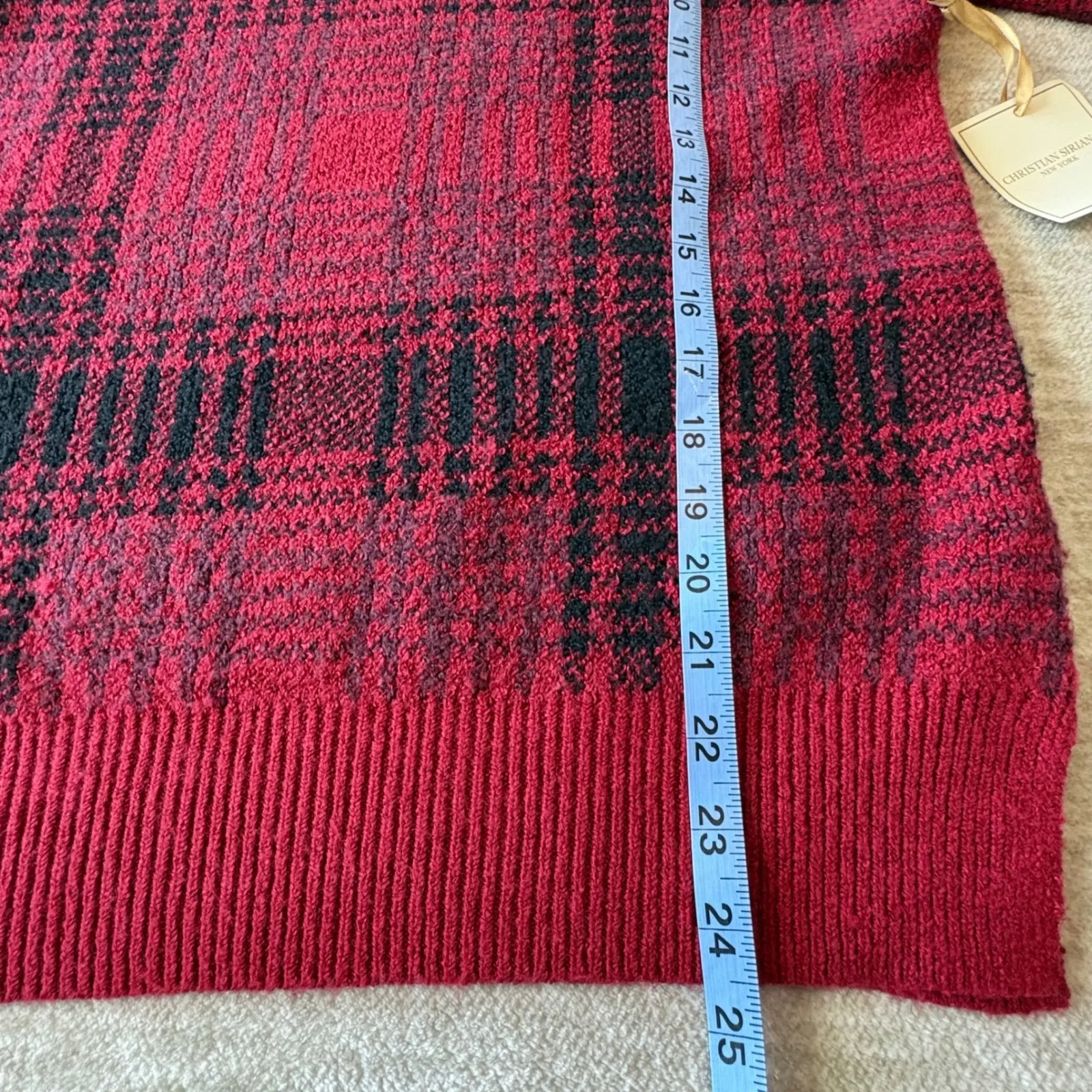 Christian Siriano Red Black Plaid Crew‎ Neck Long Sleeve Knit Sweater Beanie Set - Image 9