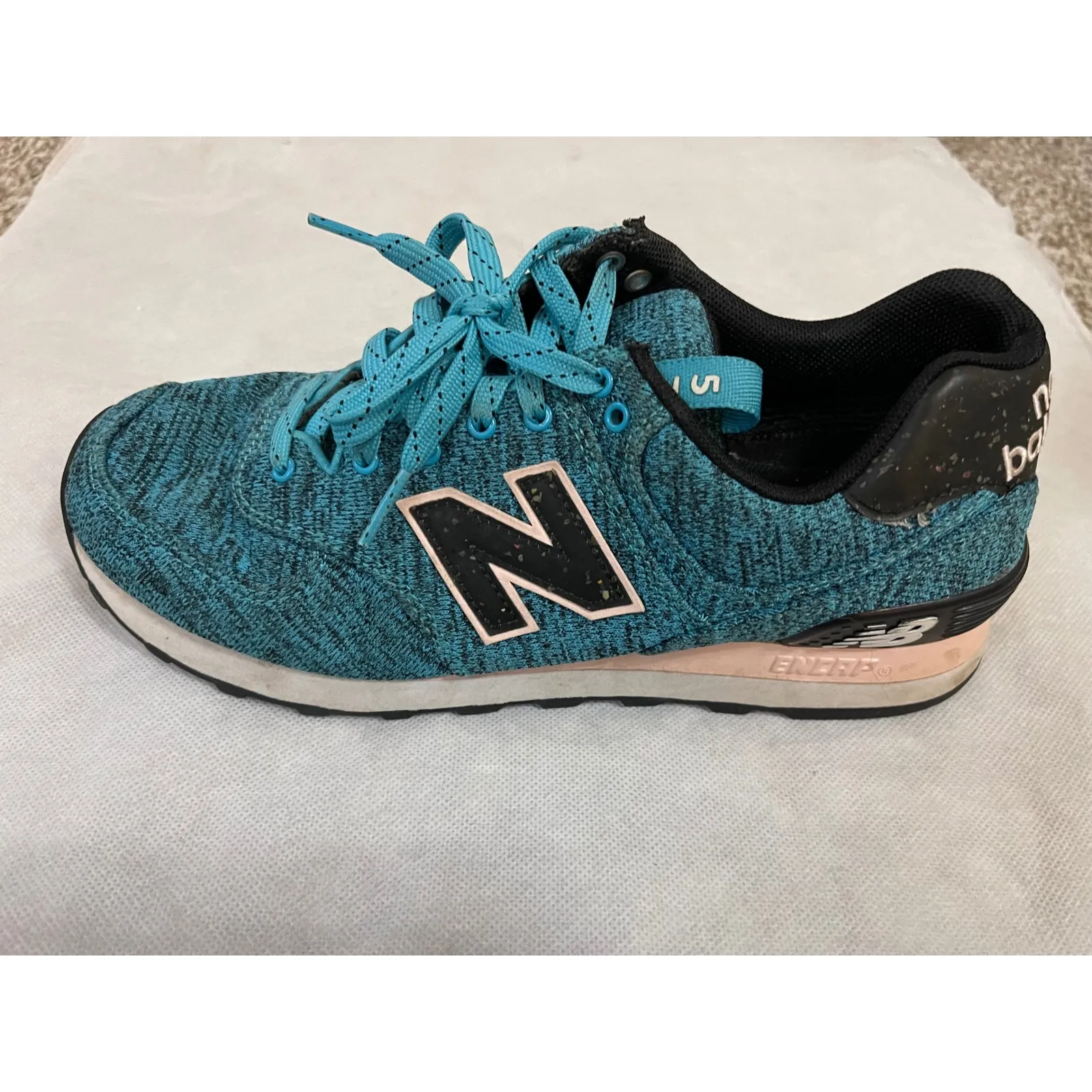 New Balance 574 Teal Knit Women's Running Shoes Sneakers size 7 - Image 5
