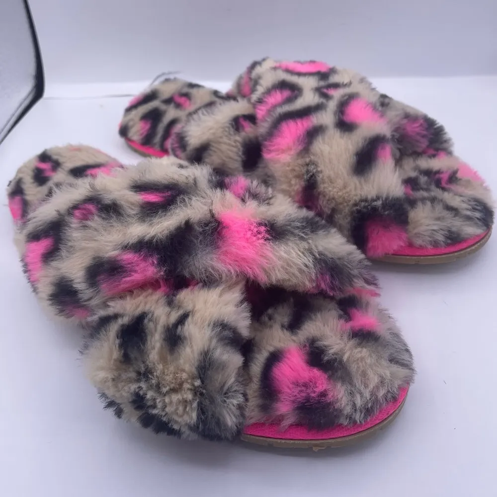 faux fur cheetah print crisscross slide slippers women Size 6 - Image 3