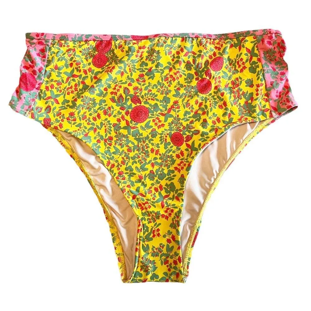 ROBERTA ROLLER RABBIT Rhody High Waist Bikini Bottom Floral Yellow Swimwear NWT - Image 3