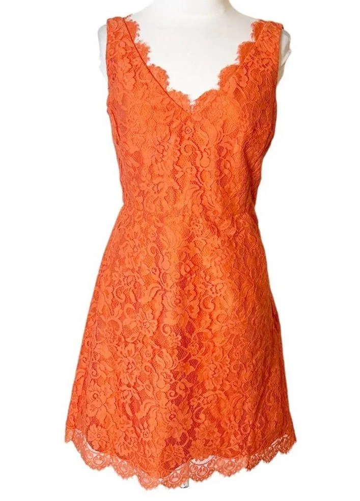 ML MONIQUE LHULLIER lace Sleeveless Dress orange sz - Image 2