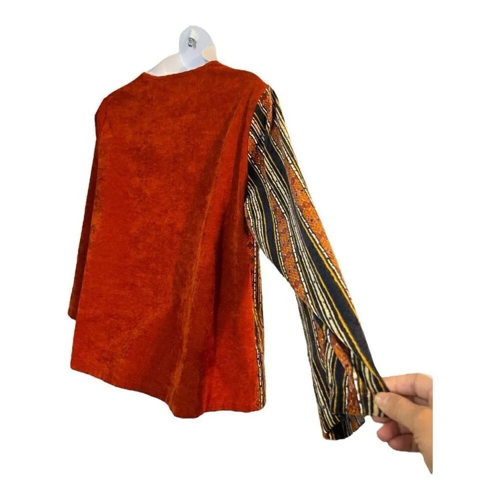 Gracila Corduroy Orange Striped Tunic Long Sleeve Shirt Boho Women Plus Size 5XL - Image 6