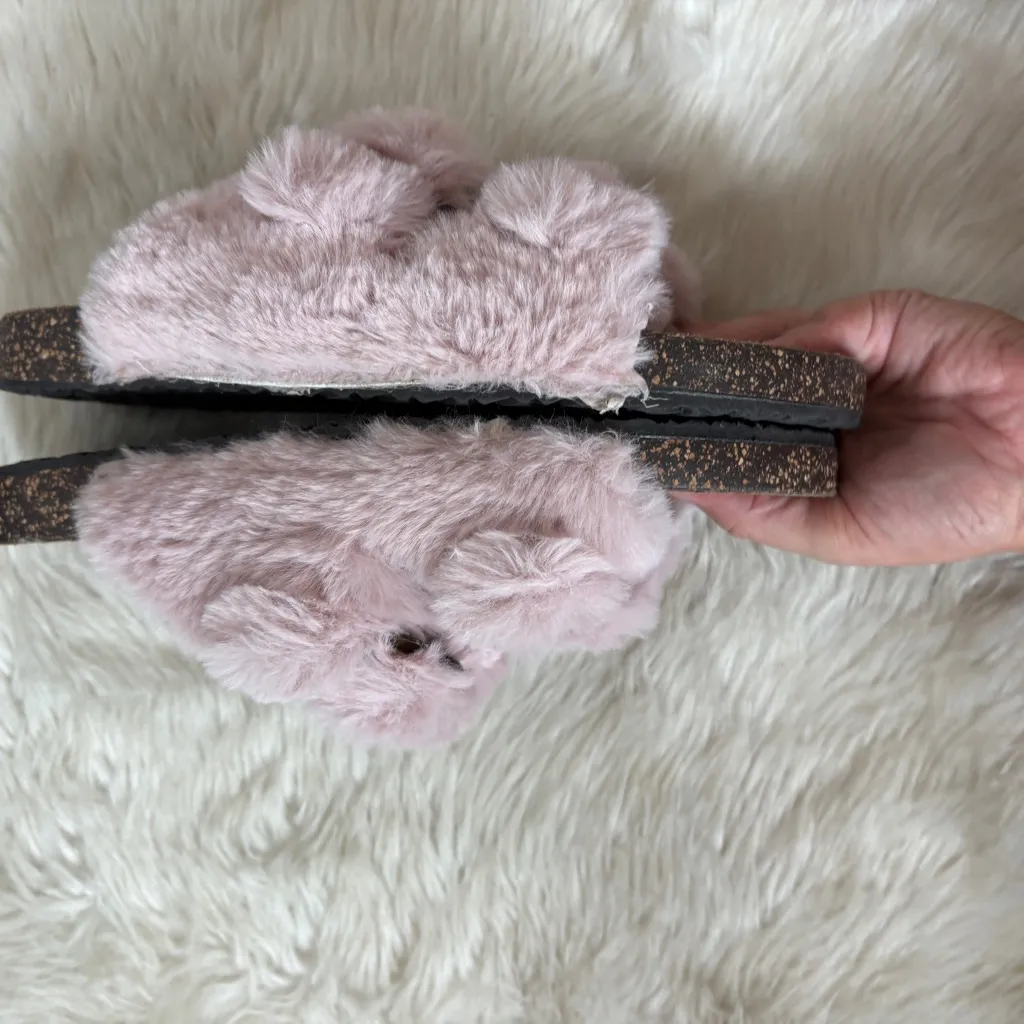 Rose Pink Fuzzy Slip On Sandals - Image 3