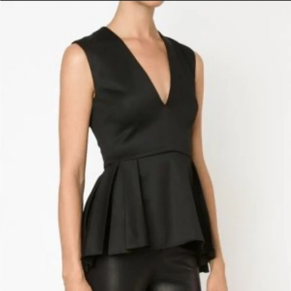 Cushnie Et Ochs V Neck Pleated Silk Wool Black Sleeveless High Low Peplum Top 4 - Image 2