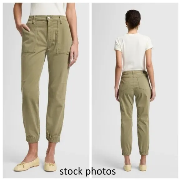 7 For All Mankind Darted Boyfriend Jogger Size 29 Sateen Army Green NWT - Image 2