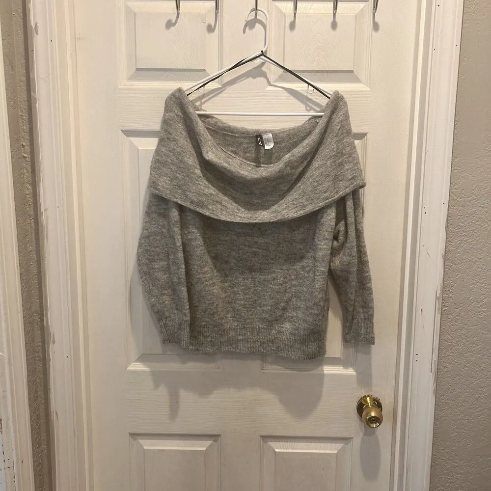 H&M Divided Womens Sweater Medium Gray Off Shoulder Wool Alpaca Blend‎ Pullover - Image 2