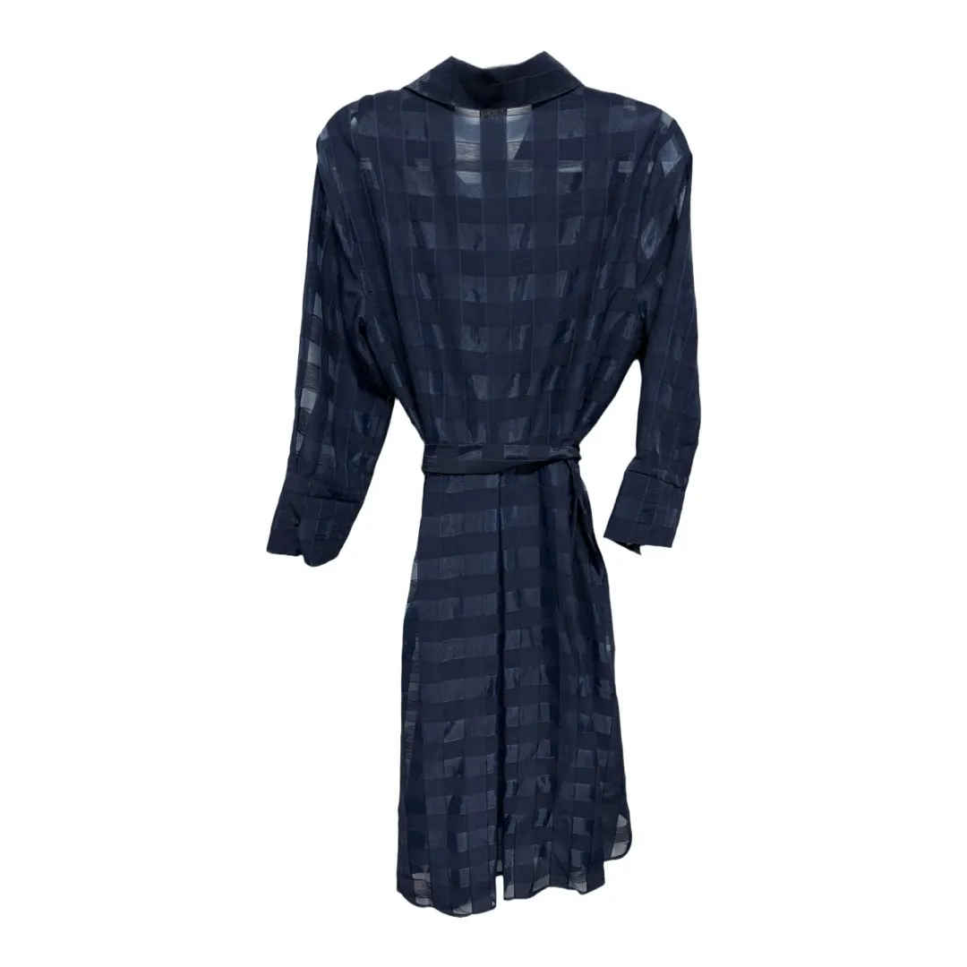 Tahari Navy Blue Plaid Sheer Dress Long Sleeve Lined Size 10 Modern Office Chic - Image 4