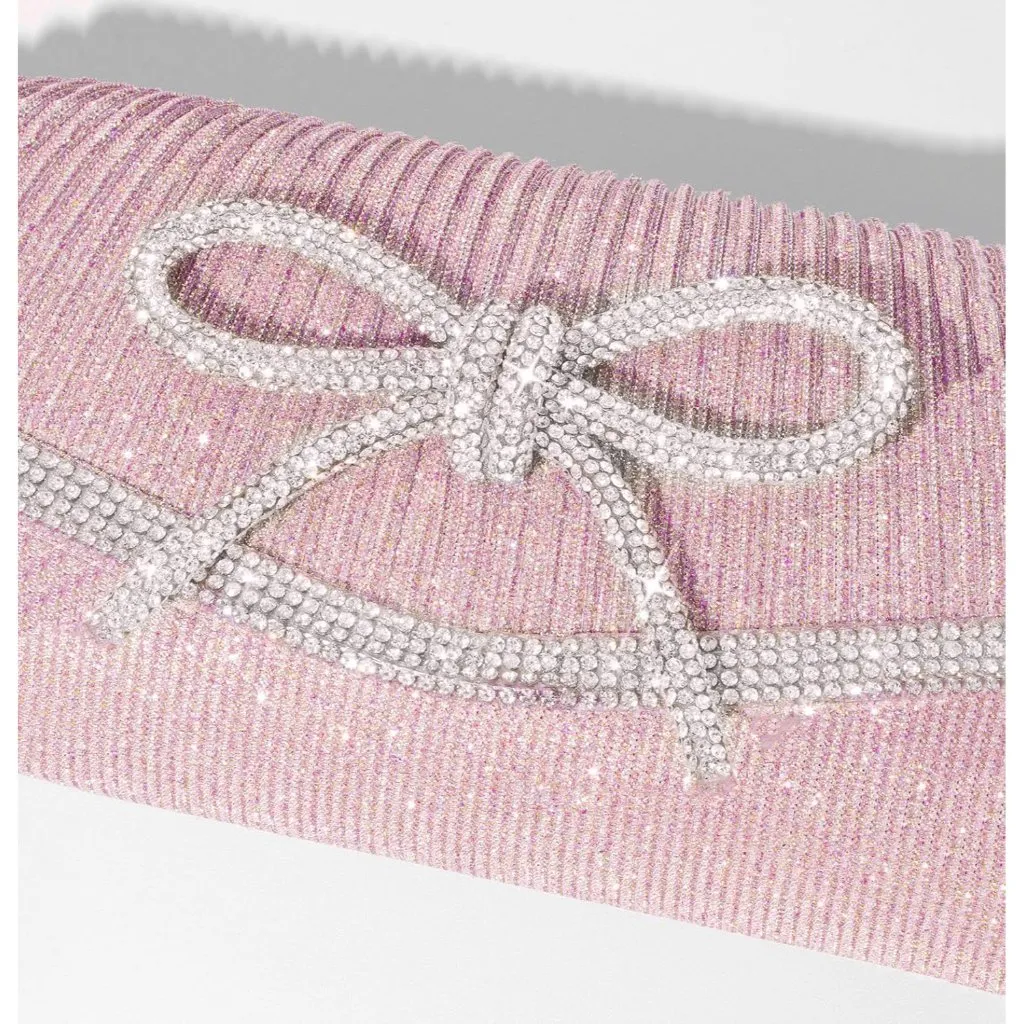 ⚡Women's Light Pink Bow Sparkly Glitter Evening Rhinestone Party Prom Clutch Bag - Image 7