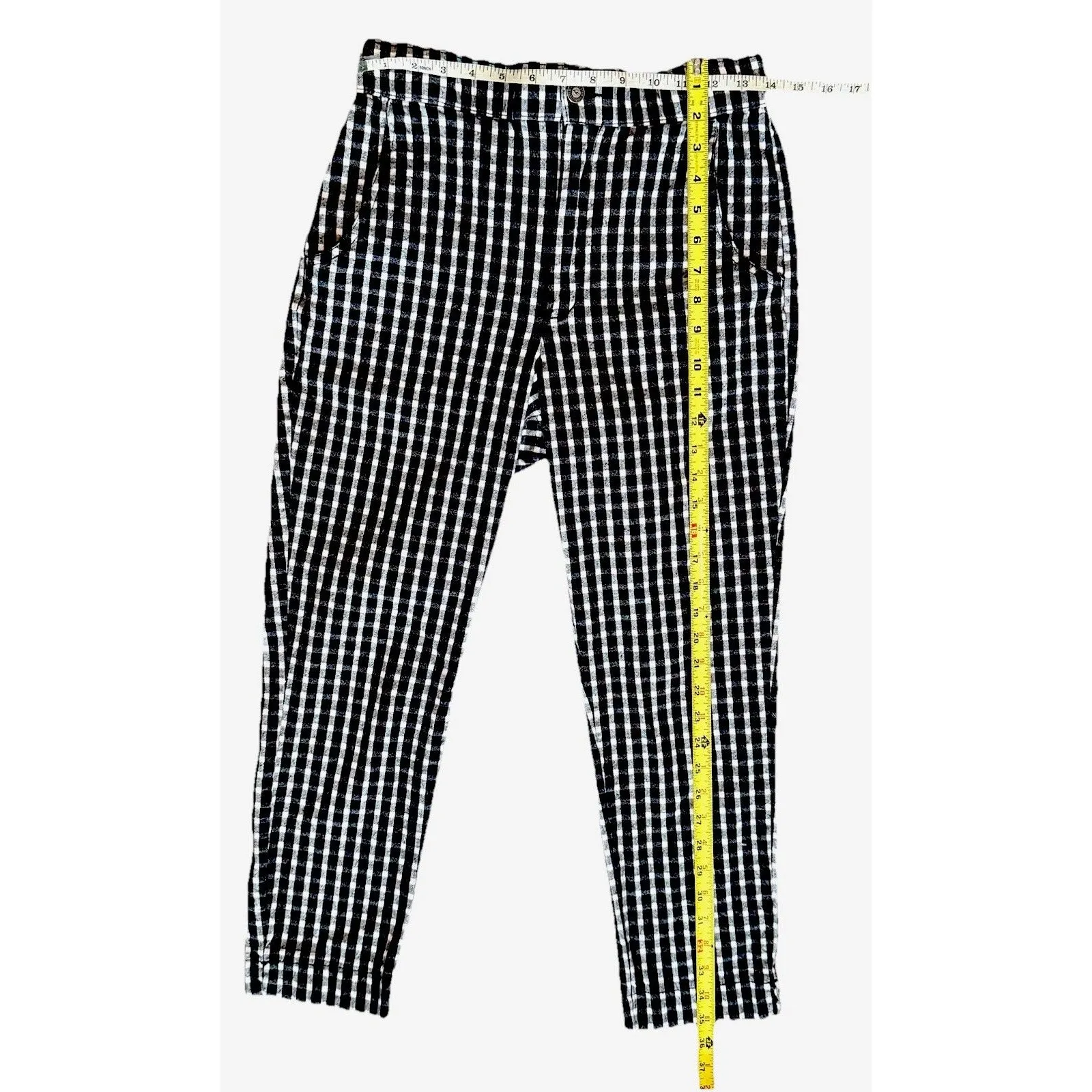 Hollister Pants Womens Size M Black White Plaid Elastic Waist Pockets preppy - Image 3