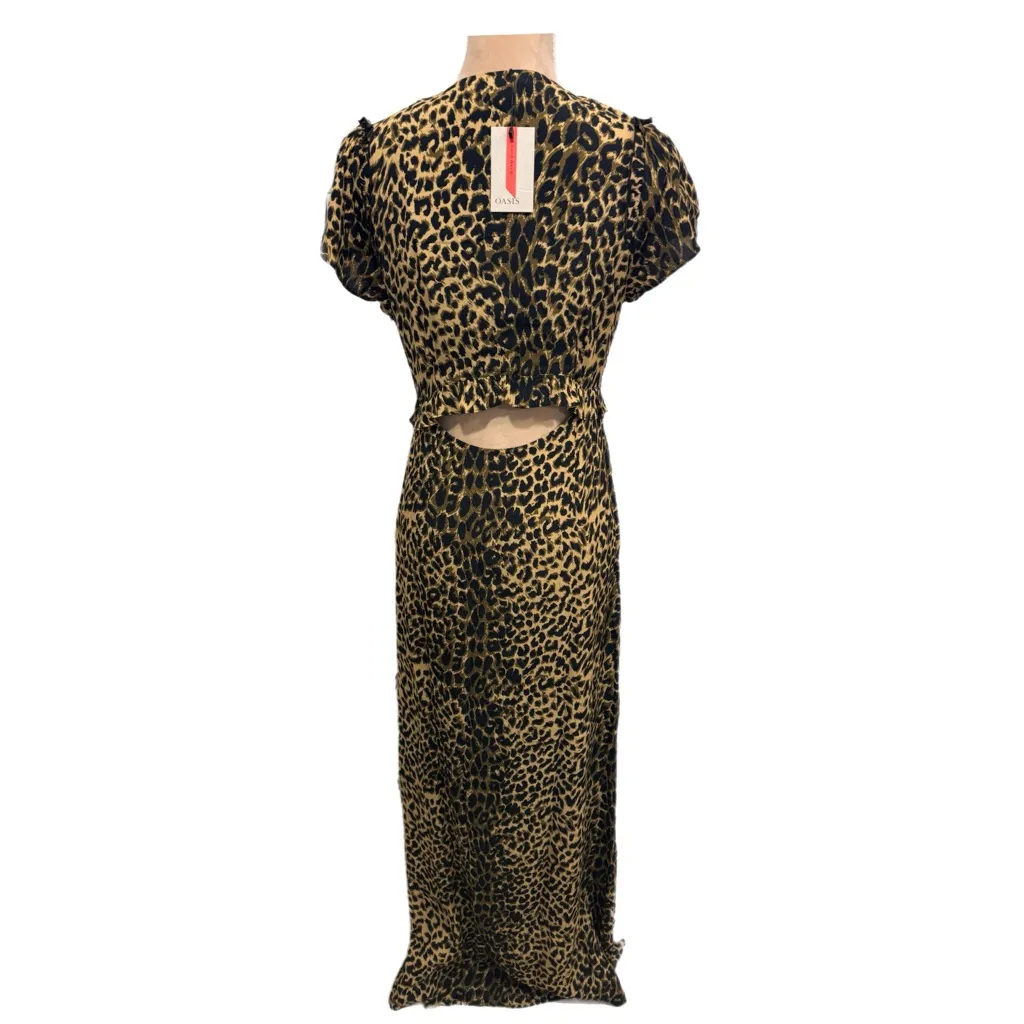 OASIS Tiger Print Slit Maxi Dress V Neck Short Sleeve Women’s US Sz 4/6 SMALL - Image 5