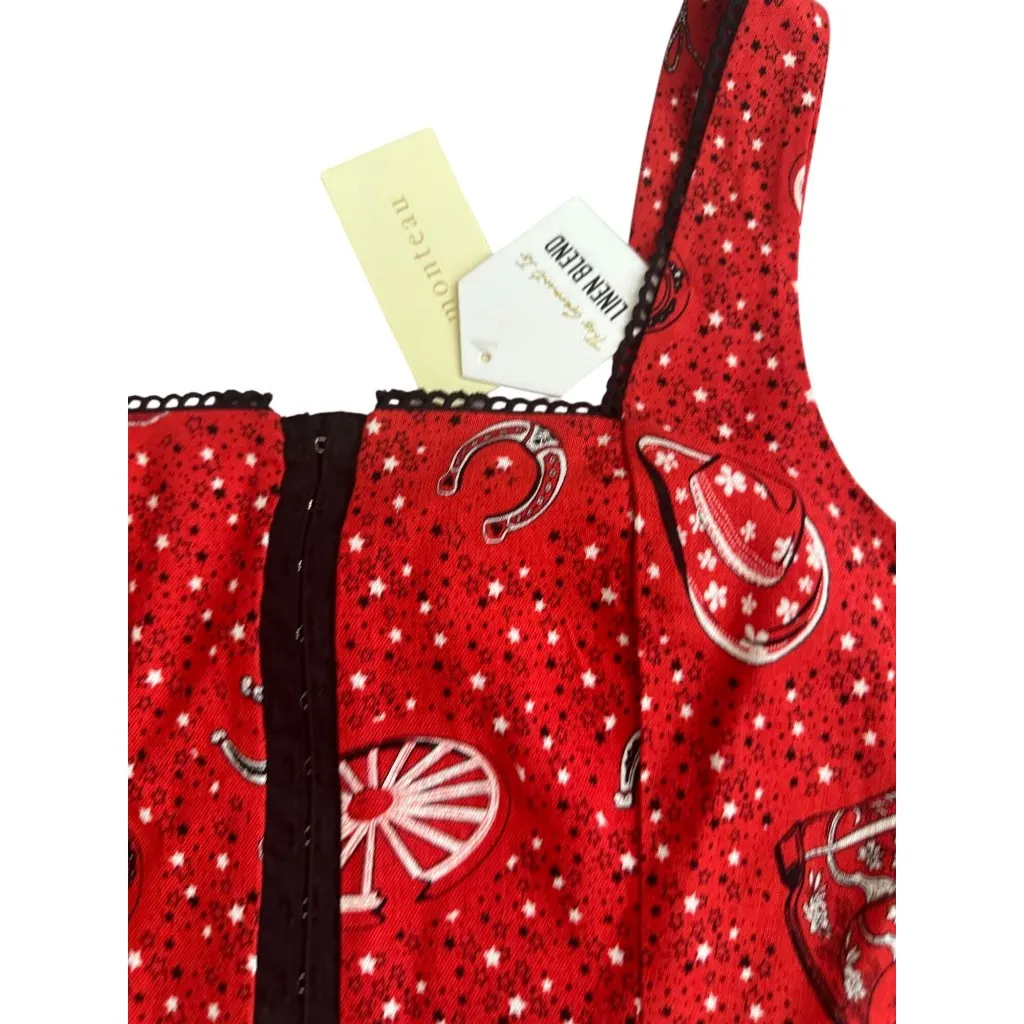 MONTEAU Red Western Crop Tank Top Size Medium NEW NWT - Image 5